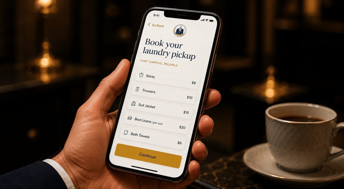 Guest booking a laundry pickup on the Hotel Guest Laundry app
